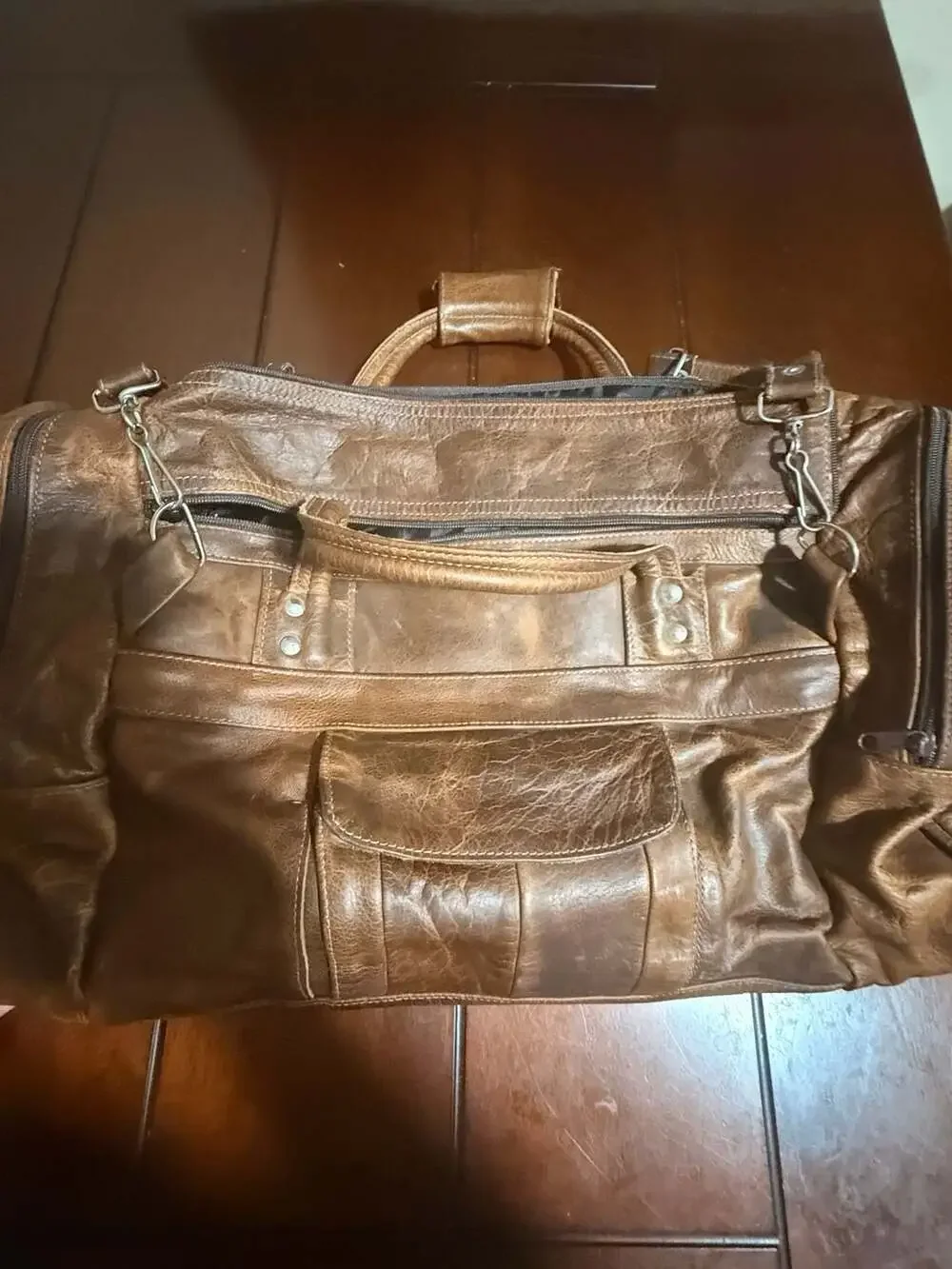 Vintage Distressed Brown Genuine Leather Duffel Travel Bag Made in Mexico